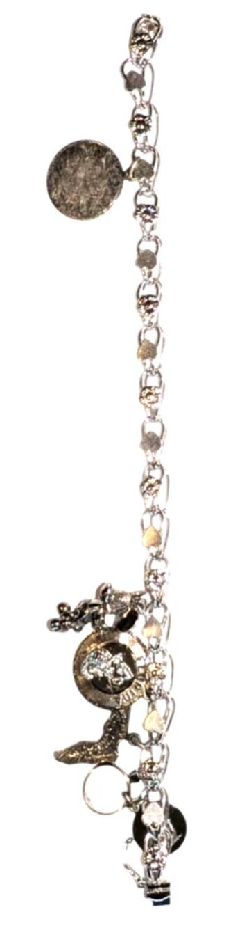 Charm Bracelet Sterling Silver Heart Flower with 7 Charms 8 inch Florida Vintage